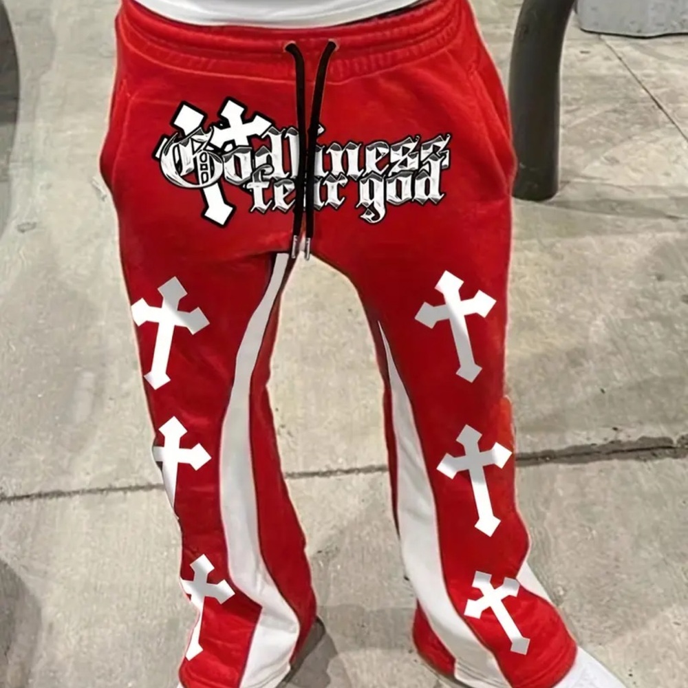 Red Sweatpants with White Crosses